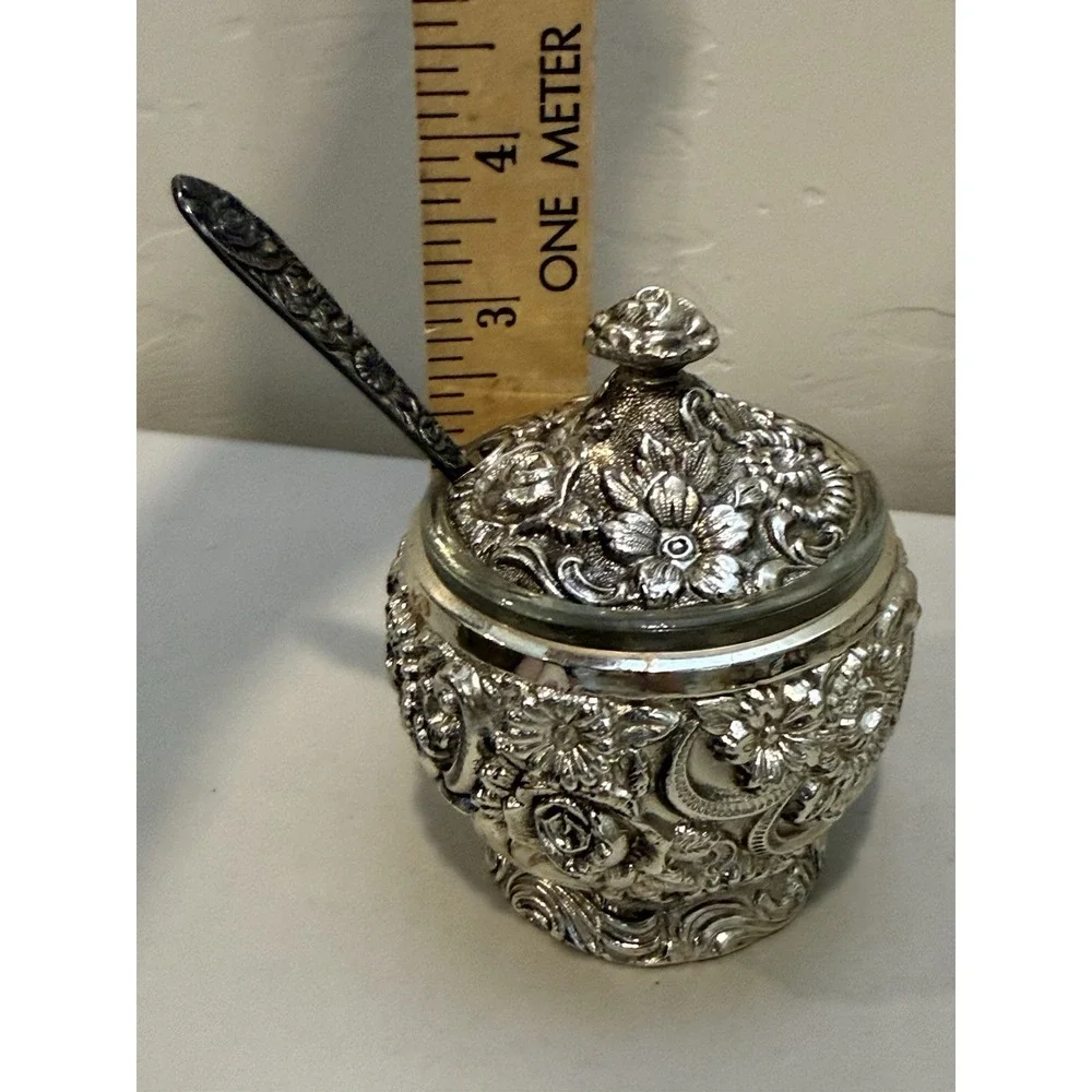 Harrison Fisher Sugar Bowl HF-0917 Silver Plated Floral Sugar/Condiment Repousse